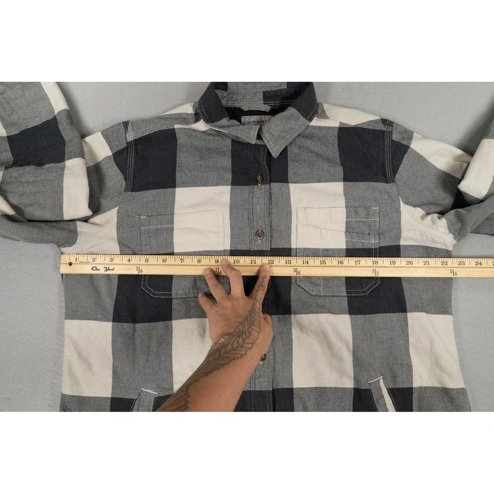 Carhartt Hubbard Sherpa-Lined Shirt Jacket Black Grey Plaid 103239 Kids L 12/14